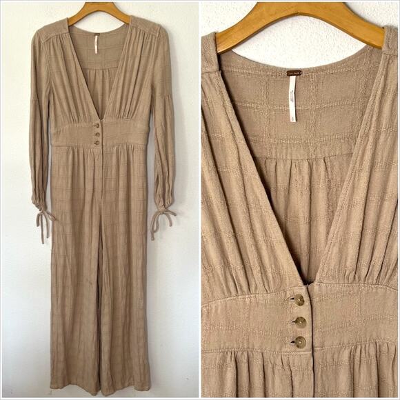 Free People True Lovin Linen One-Piece Jumpsuit // Size Small - Picture 2 of 8
